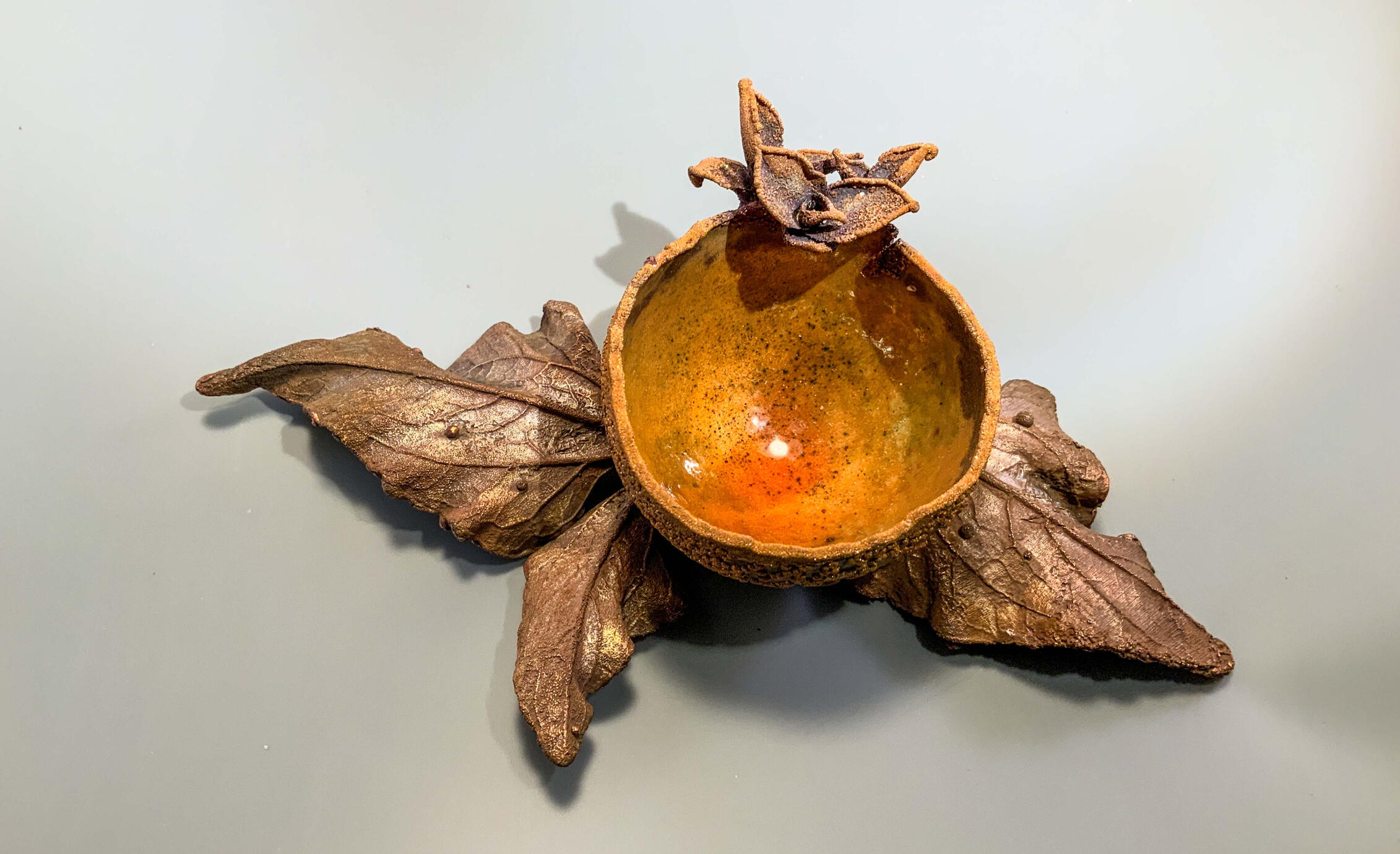 Cast brittle bush leaves, agave with glass and electroforming