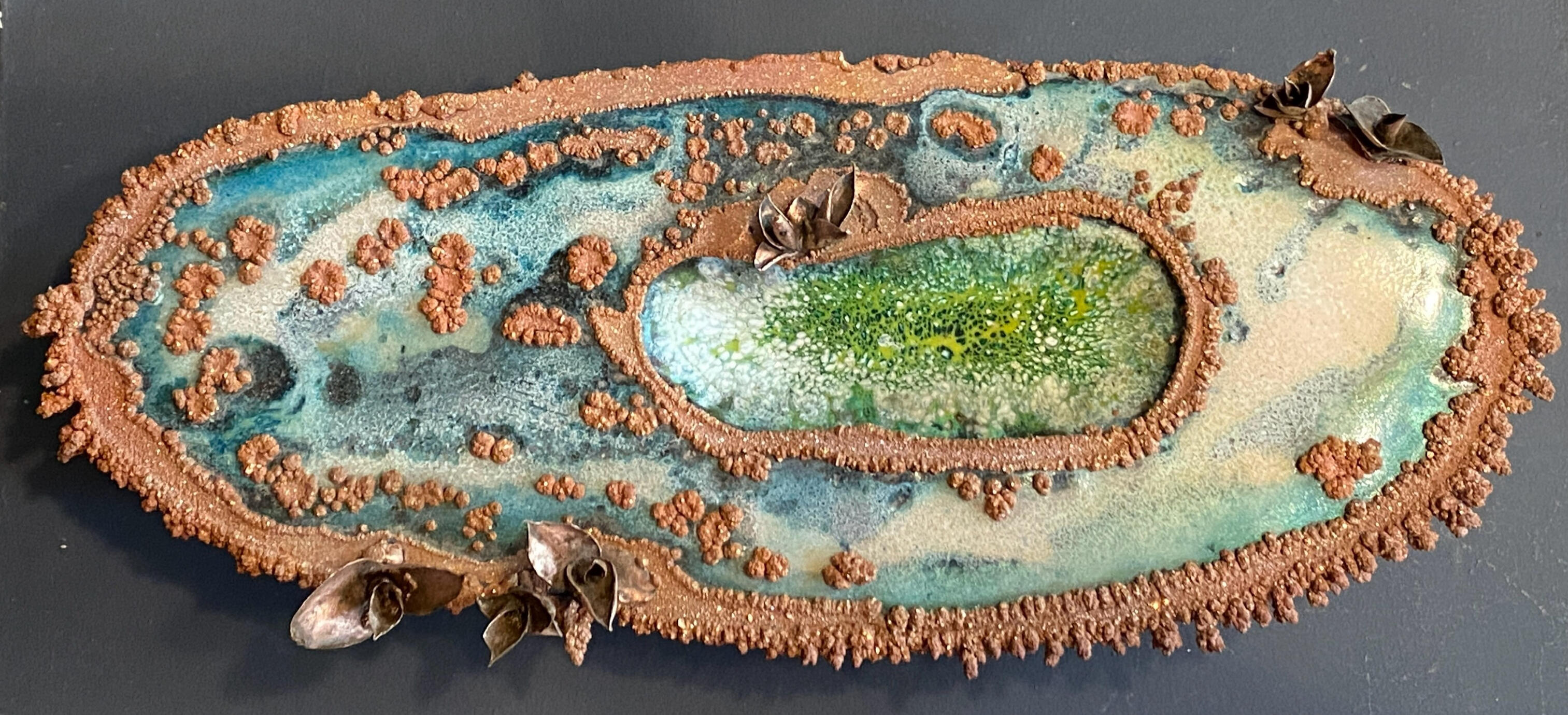 Copper with glass enamel, electroform and castings